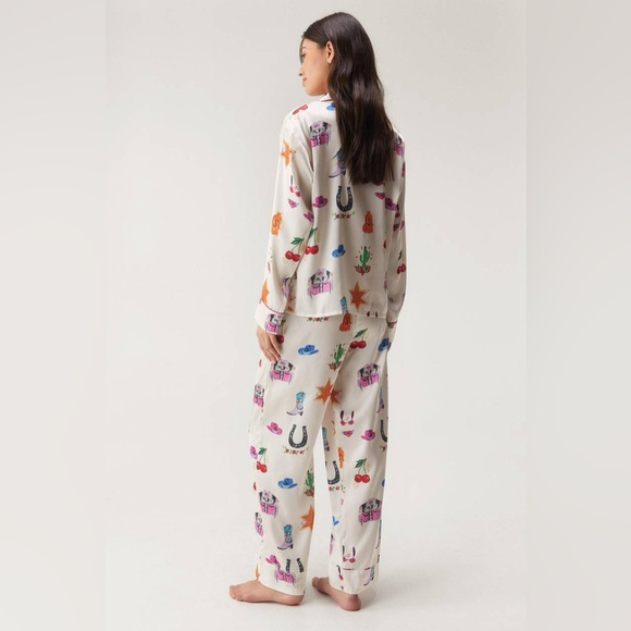 NWT NastyGal Satin Cowboy Western Pajama Pants Set - Picture 4 of 9